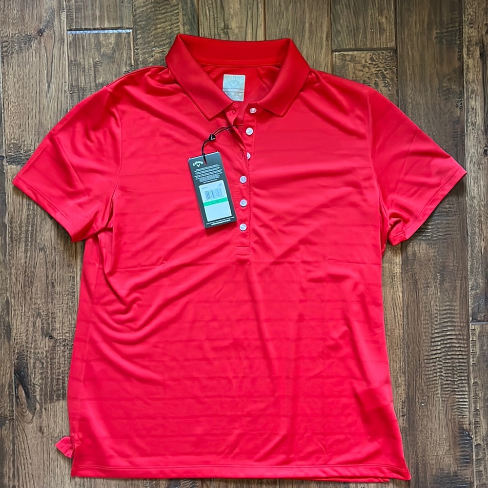 NWT Callaway women’s golf polo, true red, size large.